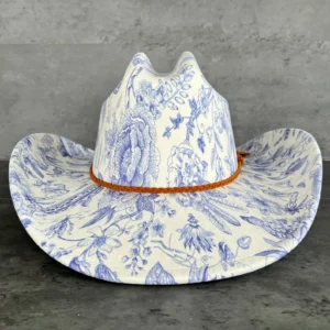 Blue Chinoiserie Suede Cowboy Hat Cattleman