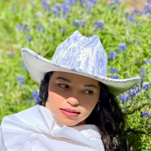 Blue Chinoiserie Suede Cowboy Hat Cattleman
