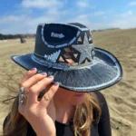 Disco Space Cowgirl Hat Rhinestone Star, Iridescent Western Rave Costume Festival