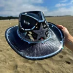 Disco Space Cowgirl Hat Rhinestone Star, Iridescent Western Rave Costume Festival