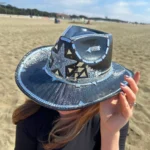 Disco Space Cowgirl Hat Rhinestone Star, Iridescent Western Rave Costume Festival