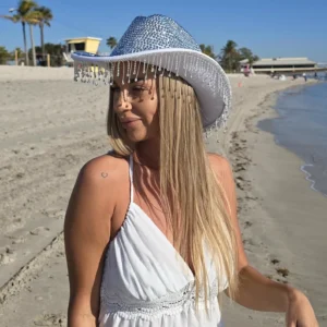 Rhinestone Cowboy Hat with Fringes Festival Disco cowgirl hat