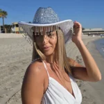 Rhinestone Cowboy Hat with Fringes Festival Disco cowgirl hat
